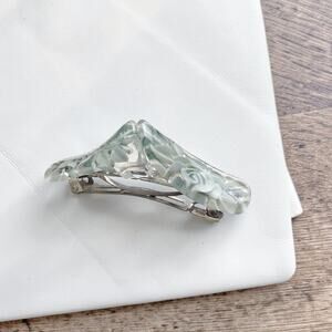 VINTAGE Acrylic Green Flower Clear Barrette Pin Hair Clip